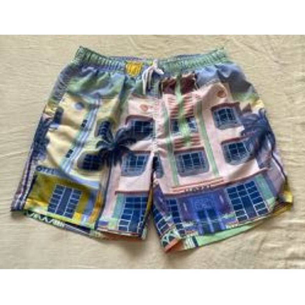 No Use! Franks Board Shorts Trunks Swimwear Mesh Liner 3 Pockets South Beach L